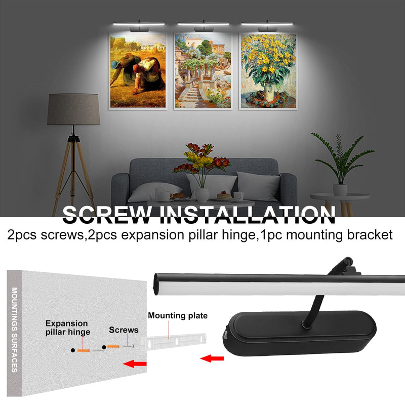 Picture Light Battery Operated,15" Wireless Accent Light for Wall, Remote Painting Light with Timer and Dimmable for Art,Display,Frame,Mirror-Black Black 15INCH