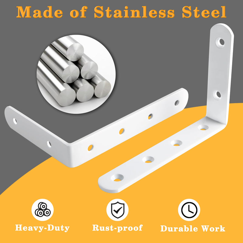 Alise Floating Shelf Brackets,White Bracket for Shelves Heavy Duty L Wall Bracket Corner Brace,Stainless Steel Joint Angle Bracket for Wooden Board Hanging Support,5x3 Inch(Pack of 4) 5x3 Inch White