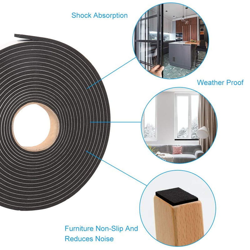Seal Foam Tape,1/2 Inch W x 1/8 Inch T Weather Stripping for Door and Window,High Density Single Sided Closed Cell Door Insulation Weather Strip, 3 Rolls Total 50FT Black 1/2"W x 1/8"T x 50FT