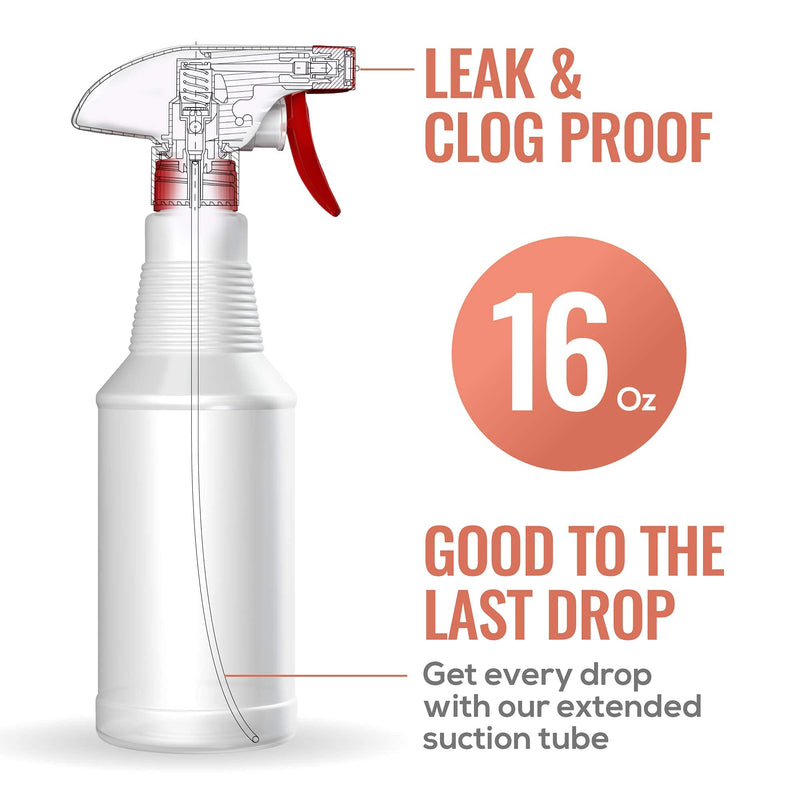 LiBa Spray Bottles (4 Pack,16 Oz), Refillable Empty Spray Bottles for Cleaning Solutions, Hair Spray, Watering Plants, Superior Flex Nozzles, Mist Sprayer, Bleach/Vinegar/Rubbing Alcohol Safe Frosted