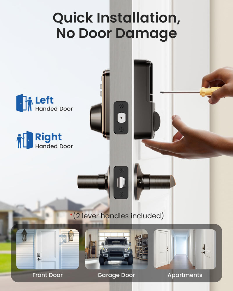 Veise Keyless Entry Door Lock with 2 Lever Handles - Electronic Keypad Deadbolt, Easy Installation Digital Smart Front Door Lock Set, Oil Rubbed Bronze Door Lever