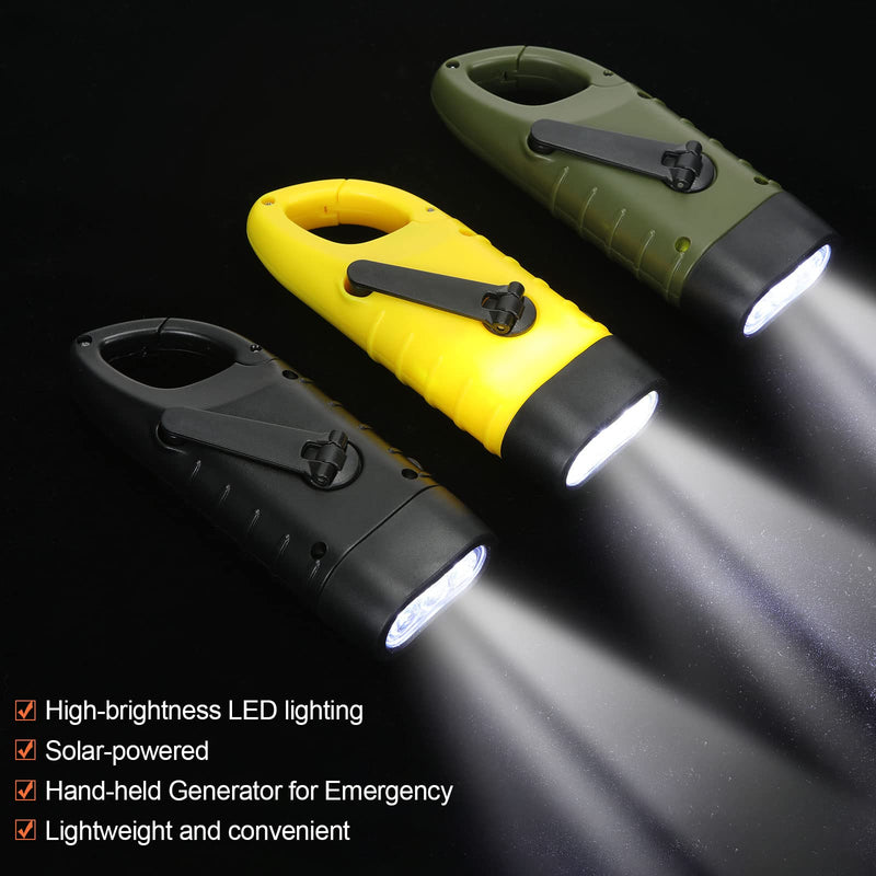 Mudder 6 Pcs Hand Crank Solar Powered Flashlights Emergency Rechargeable LED Handheld Flashlights for Survival Gear Outdoor Sports Camping Hiking Backpack Safety(Green Yellow Black) Green Yellow Black