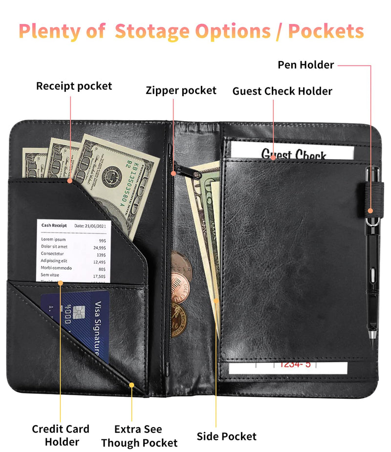 Server Book for Waitress, Waiter Book Server Wallet Fit Serving Aprons, PU Leather with Zipper and 7 Large Pockets Pen Holder for Checks Pen Holder Personal Organizer Wallet,Brown Cow Print Pattern AUOX5-CDB-462 5" x 8" Server Books