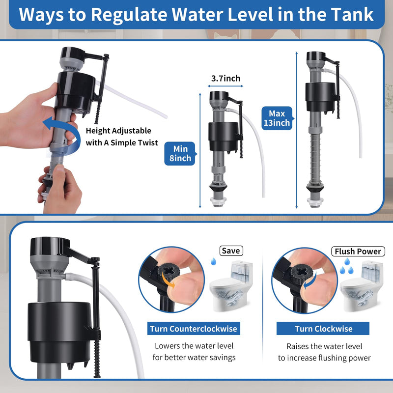 4 Pack Toilet Fill Valve Replacement Kit with Gloves, Adjustable Universal Toilet Tank Fill Valve, Quiet Leak-Proof Toilet Valve for Easy DIY Home Repair (8–13 in, G15/16") 4
