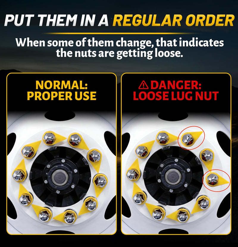 200 Pcs Lug Nut Indicators 33mm, Loose Wheel Nut Check Point Indicators, Yellow High Visibility Wheel Check for Semi Trucks, Trailers