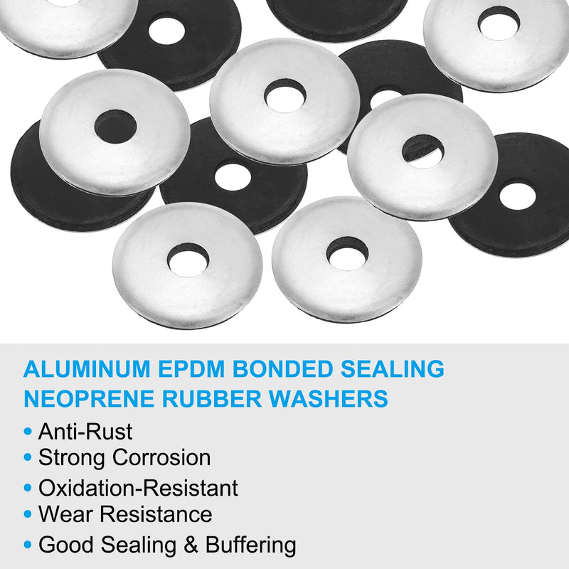 PATIKIL 1/4"x1" Aluminum EPDM Bonded Sealing Neoprene Rubber Sealing Washers, 50 Pieces Neoprene Rubber Backed Screw Gasket for Machinery Ships Roof (#14x1/4") 1/4"x1"