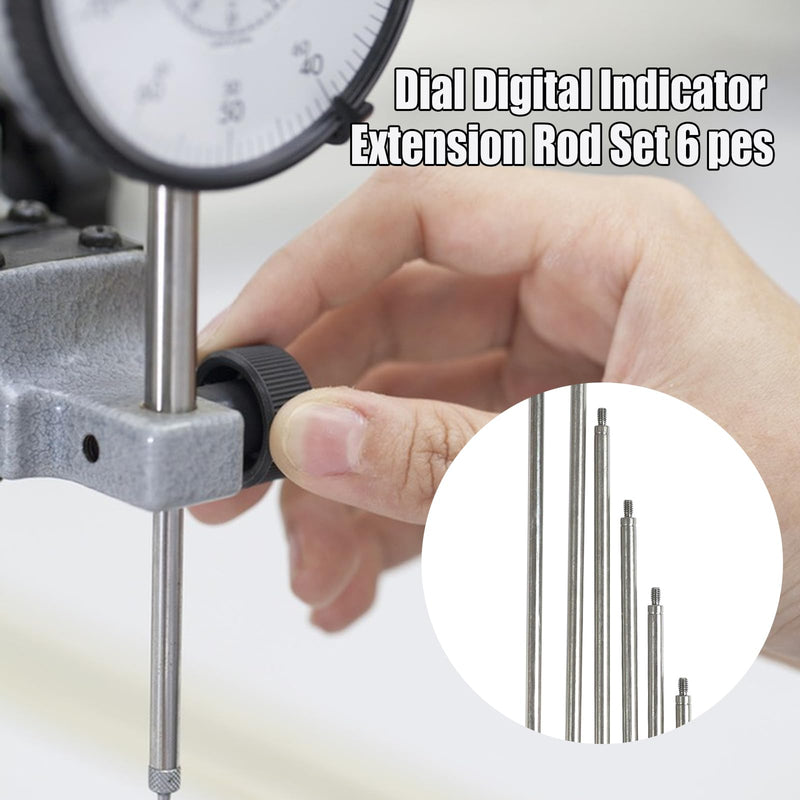 Dial Indicator Extension Stem Rod,6 Pieces Dial Digital Indicator Extension Stem Rod Set 1, 2, 3, 4, 5, 6" Combine to 0-21" Thread 4.2mm Diameter for Dial Digital Indicator Height Gauge Depth Gauge