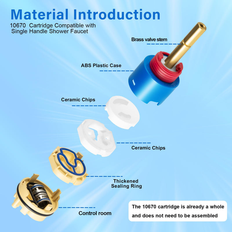 10670 Shower Cartridge, 4.25" JH02BJ HL-40 Shower Cartridge Compatible with Aqua source/Glacier Bay Single Handle Shower Faucet for Shower/Tub Faucet Cartridges Replacement