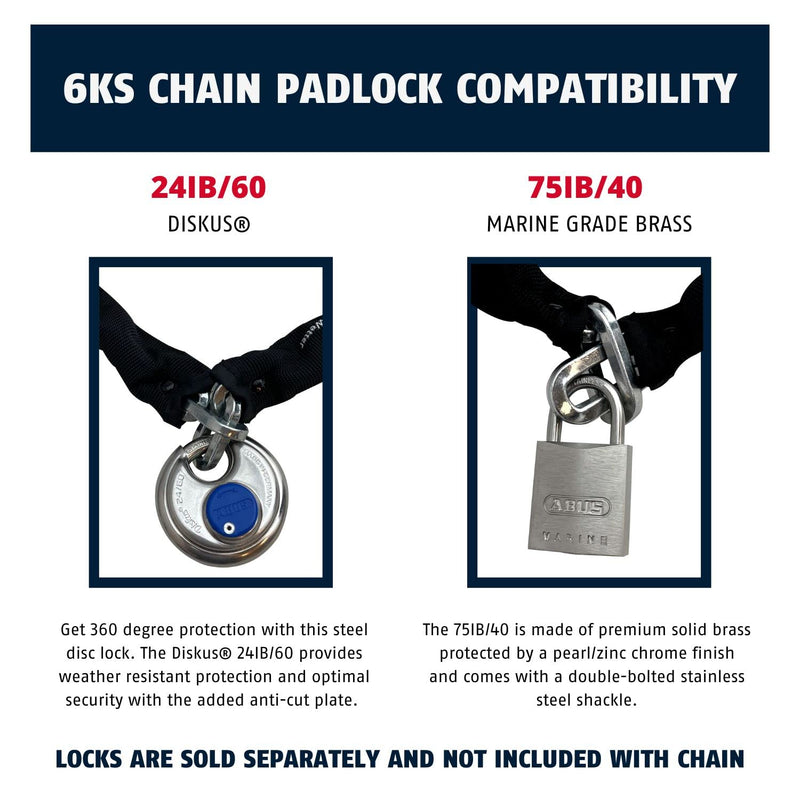 ABUS Hardened Steel 6KS 2 Foot x 1/4" Thick Square Security Chain for Bikes, Containers, Trailers, ATV's, Motorcycles and Personal/Industrial Property 2'