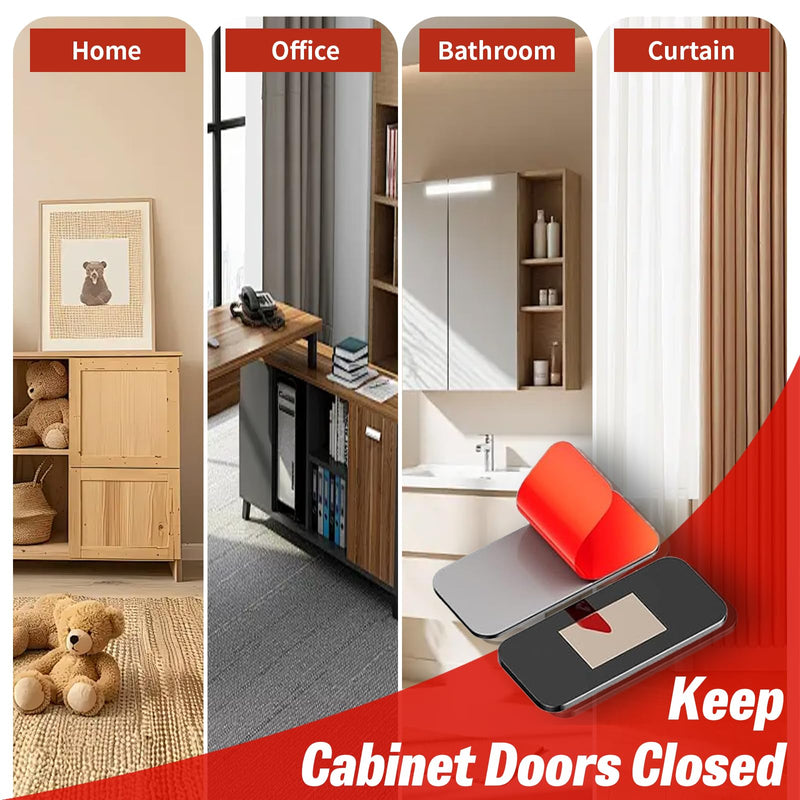 Black Magnetic Cabinet Door Catch - No Drill Adhesive Cabinet Magnets for Closure, Stainless Steel Magnetic Door Latch for Kitchen, Bathroom, RV, Drawer Magnets to Stay Closed, 16 Pack