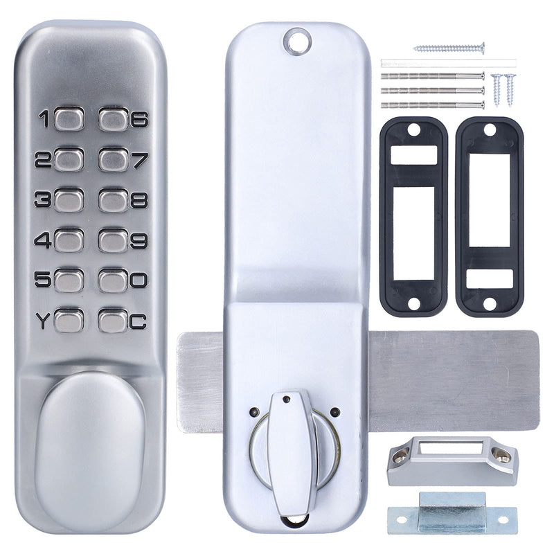 Keyless Gate Locks for Outdoor Fence, Mechanical Keypad Lock, Smart Lock for Outdoor Gate, Patio, Garage, Backyard, Bidirectional Install, Weatherproof Zinc Alloy (Silver) Silver