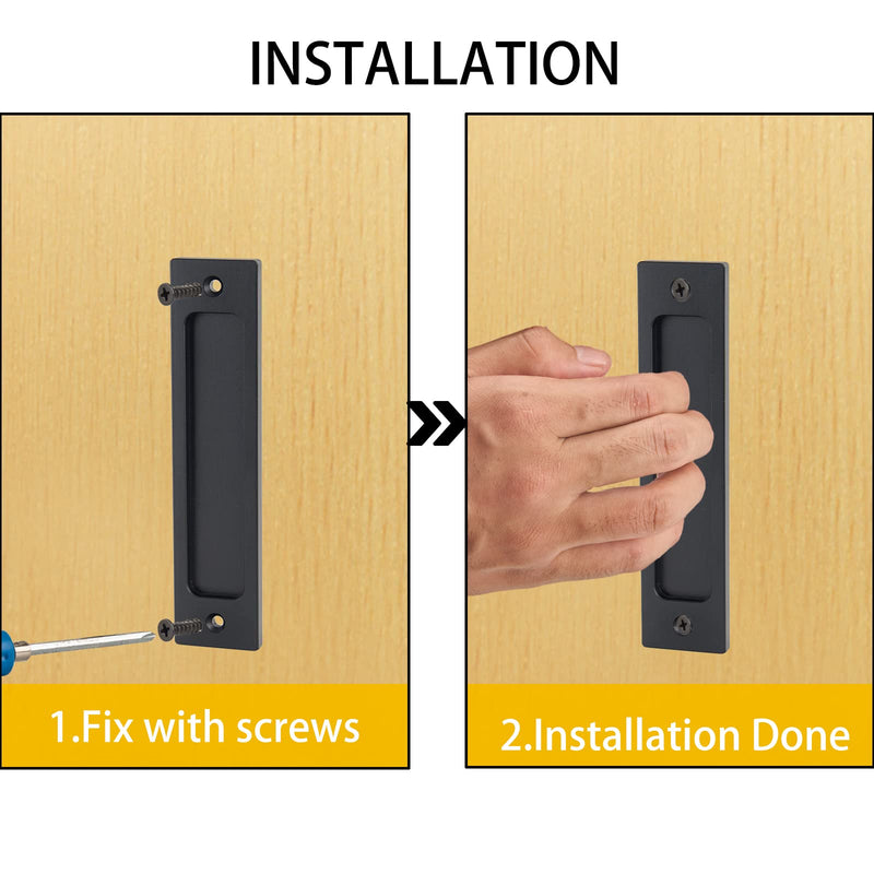 Sliding Barn Door Closet Handles Pulls - 2pcs Finger Flush Aluminum Alloy Pull Handle Rectangular Recessed with Sliding Pocket Door Hardware for Drawers Cabinet Garages (Black, Rectangular) Black