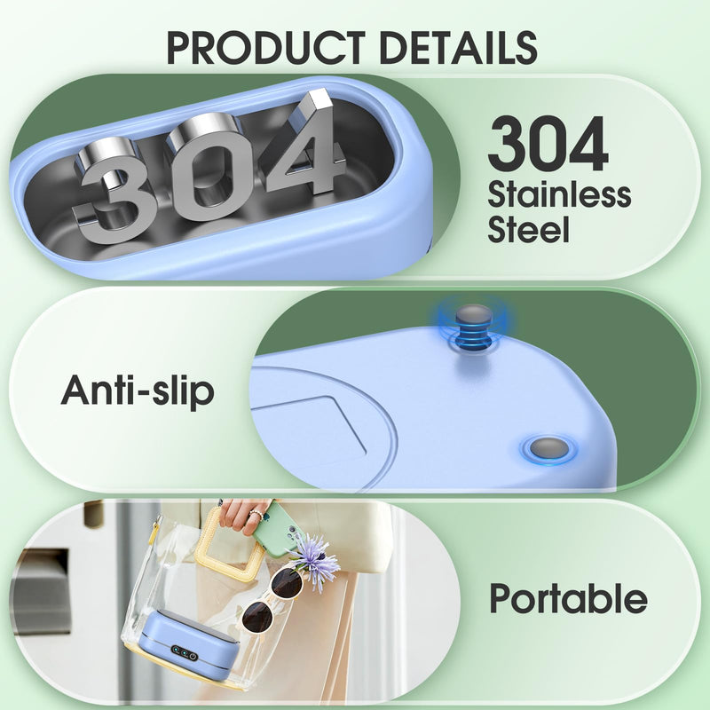 Professional Ultrasonic Jewelry Cleaner with Digital Timer,50KHz Ultrasonic Cleaner Machine with 304 Stainless Steel for Jewelry,Eyeglasses, Rings, Coin, Watch Strap, Dentures, Hygiene Items (Bule) Bule