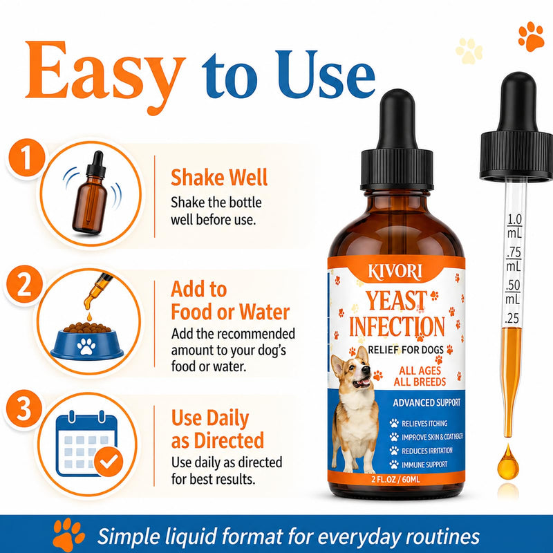 Kivori Yeast Infection Drops for Dogs, 2fl.Oz/60ml Yeast Infection Treatment for Dogs, Anti Yeast Drops, Ear and Paw Itch, Herbal Dog Supplement Drop for All Ages All Breeds. (3PCS) 3PCS
