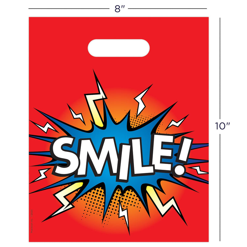 Practicon Electric Smile 8" x 10" Dental Giveaway Bag, Dental Hygiene Patient Care Goodie Bag, Dentist Office Plastic Gift Bags, 100 Pack 8" x 10"