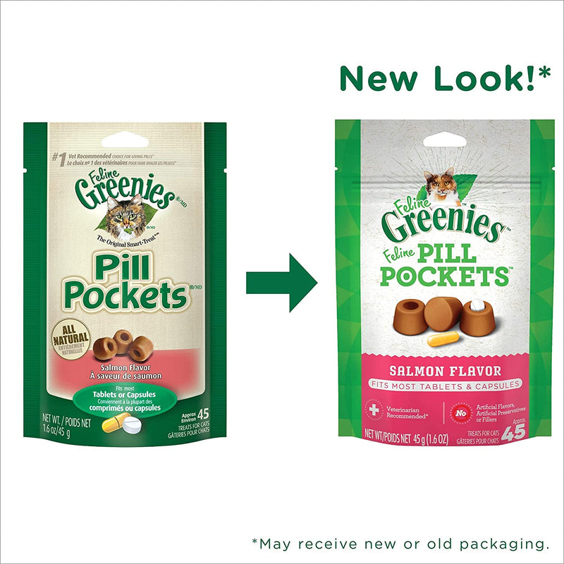 ( 3 Pack) Feline GREENIES Pill Pockets for Cats Natural Soft Cat Treats, Salmon 1.6 oz. (45 Treats Each) with 10ct Pet Wipes - PawsPlanet Australia
