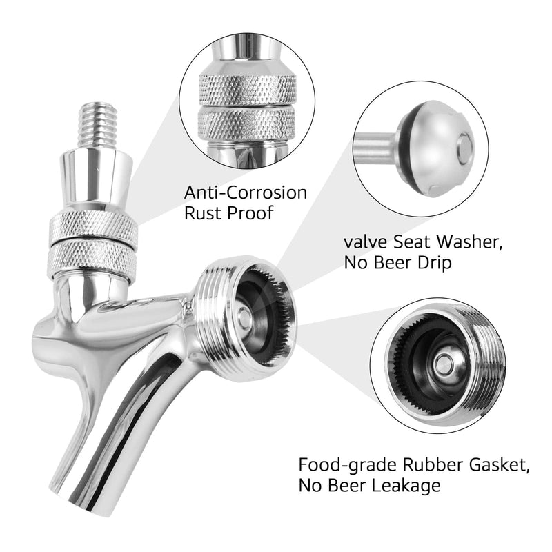 Beer Faucet Beer Tap for Kegs Kegerator Draft Beer Tower, Classic & Standard American Beer Faucet with Beer Tap Plug (Stainless Steel Core & Brass Body) Chrome Stainless Steel Core & Brass Body