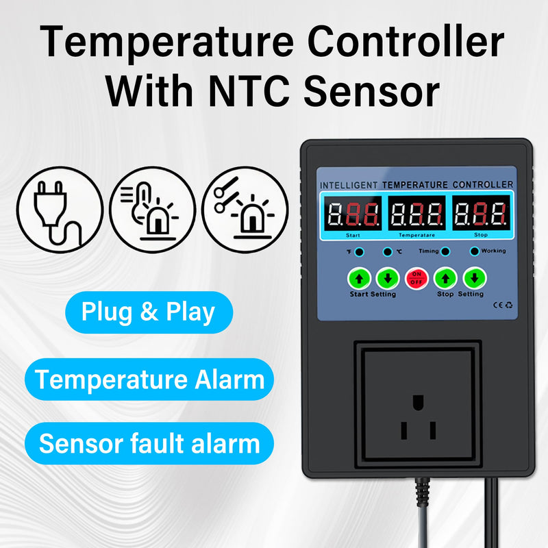 Intelligent Digital Temperature Control Sensor Regulator 100V-240V 15A -20℃-120℃ Heating/Cooling Thermostat Control Switch with LED Display Monitor,Suitable for Incubators,Brooders,Refrigerators