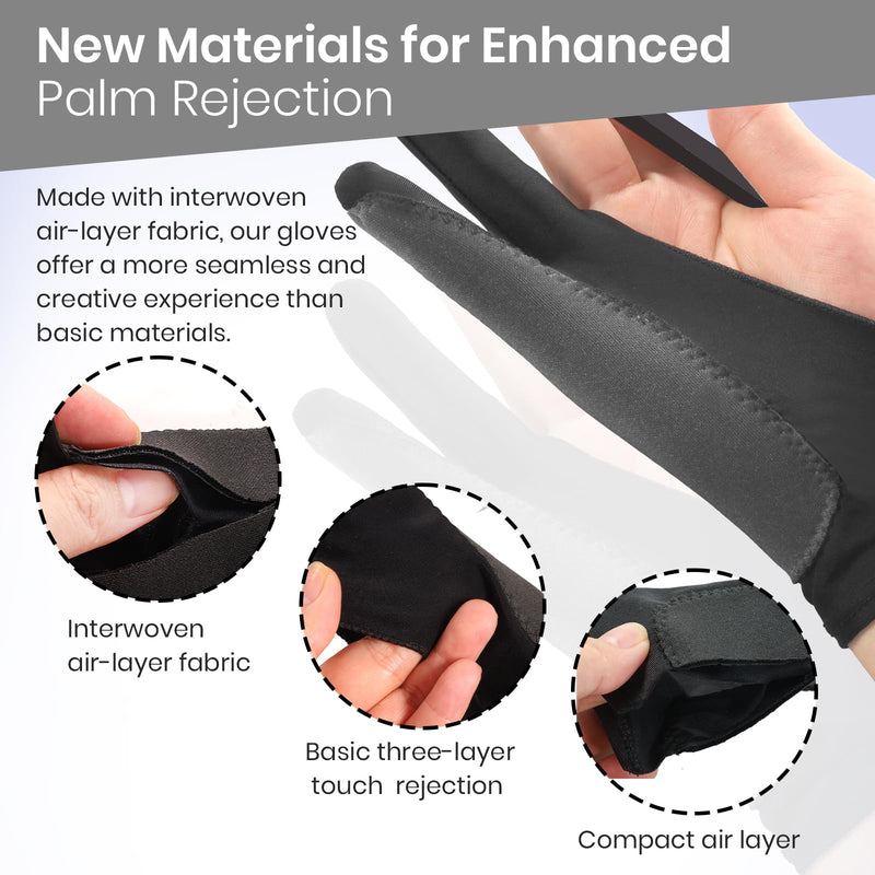 Artist Drawing Glove: 3-Layer Palm Rejection for iPad & Drawing Tablets Midnight Ink(4 Pack) Large