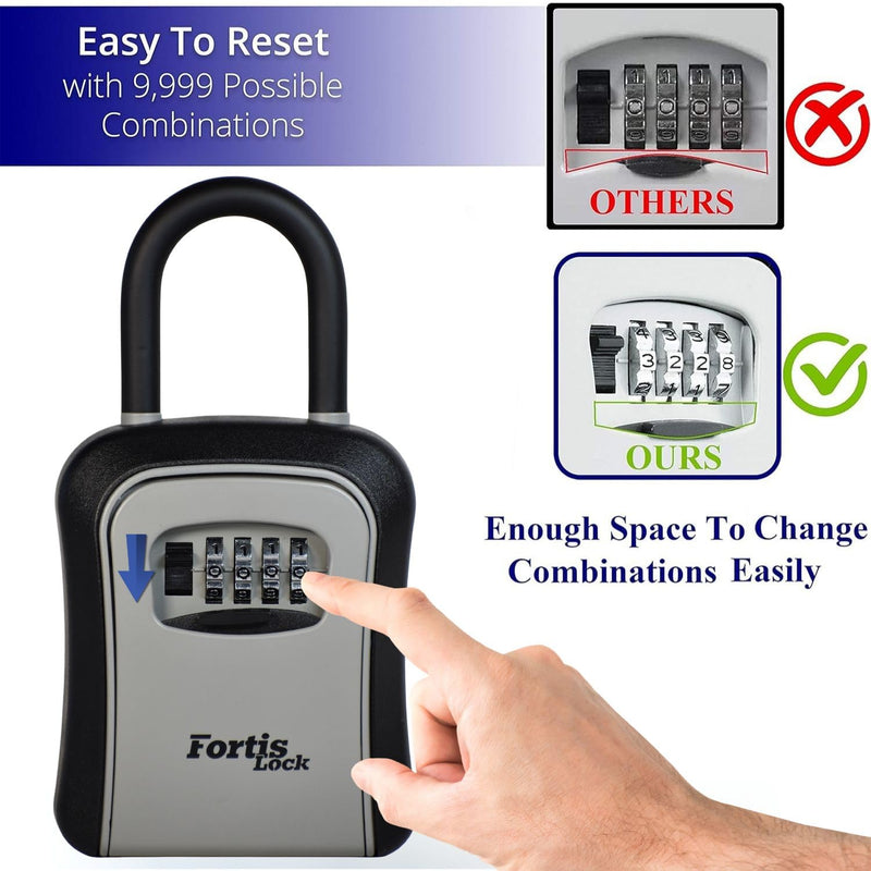 Box for Keys with Code, Portable Shackle Key Safe, 4-Digit Combination, Weather-Resistant Key Lock Box for Outside Doors & Gates, Gray