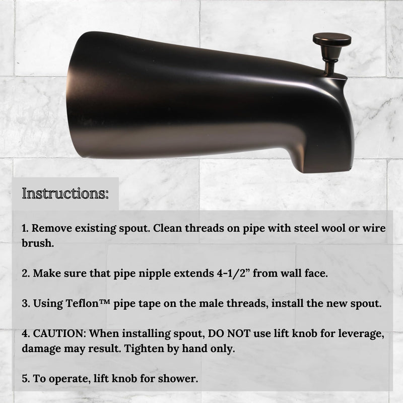 Westbrass A311-12 5-1/2" Reach Brass Wall Mount Tub Spout with Nose Diverter, Oil Rubbed Bronze
