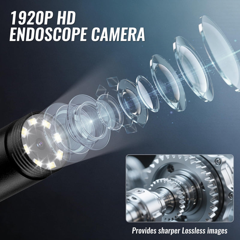 WORKPRO 16.4FT Industrial Endoscope Camera, 1920P HD Semi Rigid Snake Borescope with 8 Adjustable LED Lights, Inspection Camera for iOS and Android