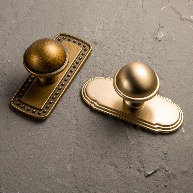 6 Pack Antique Brass Cabinet Knobs with Backplate, Sturdy Zinc Alloy Round Retro Style Dresser Handle Hardware for Bedroom, Kitchen 2504GT-G014 Orbit Rim