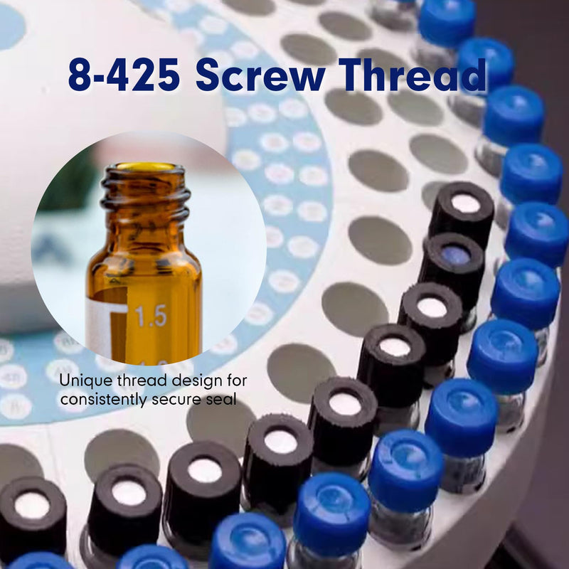 ALWSCI 2ml 8mm HPLC Vial，Amber Autosampler Vial, Borosilicate Sample Vial with Graduation, 8-425 Type Screw Threaded Vial, Black Screw Cap with Hole, Red PTFE&White Silicone Septa, 100 of Pack Amber