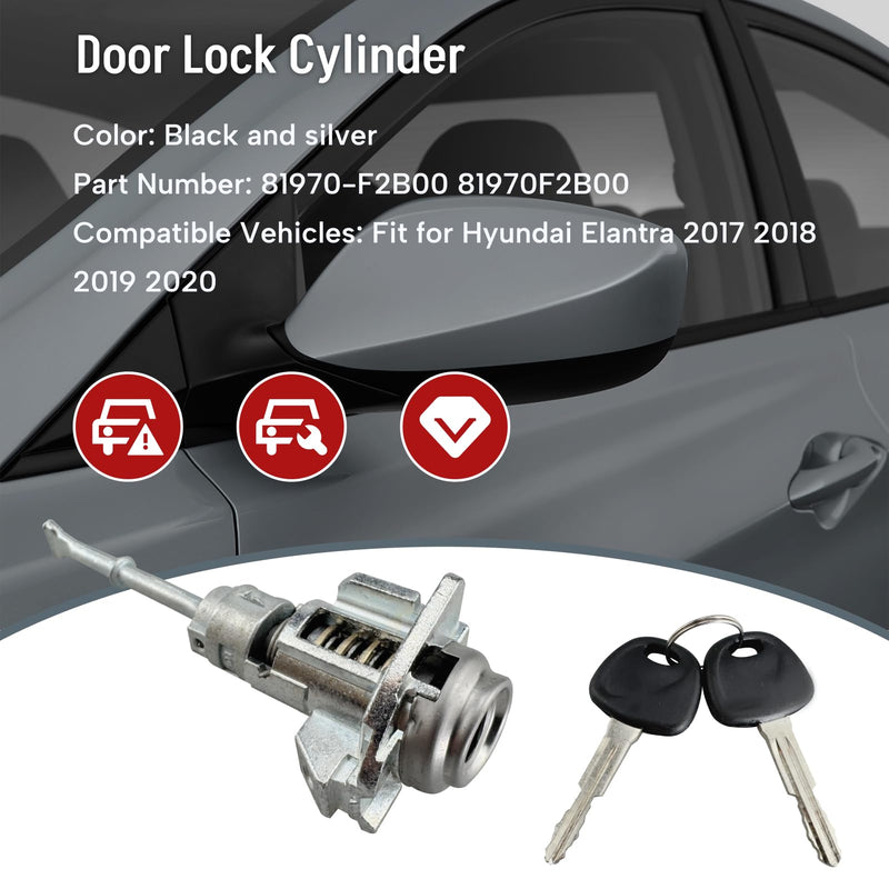 Door Lock Cylinder 2 Keys Fit for Hyundai Elantra 2017 2018 2019 2020 Replace 81970-F2B00 81970F2B00 Lock Core Cylinder Metal Steer Lock