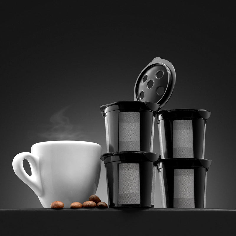 4 Reusable K Cups for Keurig K Supreme, K Supreme Plus, K Slim with Multistream Technology, K-Brew Chill, K-Duo Hot & Iced - 4 Black Refillable Kcups Coffee Filters for Keurig Coffee Makers 4 black k cups