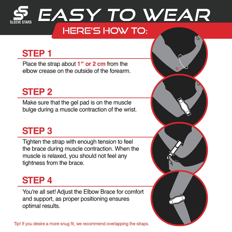 Sleeve Stars Tennis Elbow Brace for Men & Women, Tendonitis Elbow Brace & Strap Golfers Elbow Brace Counterforce Band for Tendon Pain Relief & Support for Forearm w/ 3 Straps Fits 9-23" (Single/Black) One Size Black 1