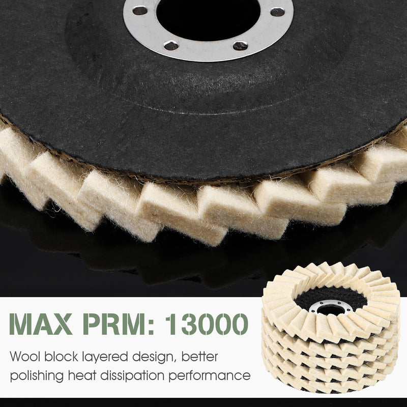 8 Pcs Wool Polishing Wheel Disc and Polishing Compounds Set Includes 5 Thicken Arbor Buffing Wheel 3 Buffing Compound 4 1/2 x 7/8 Inch Felt Flap Disc for Angle Grinder, Multi Surface