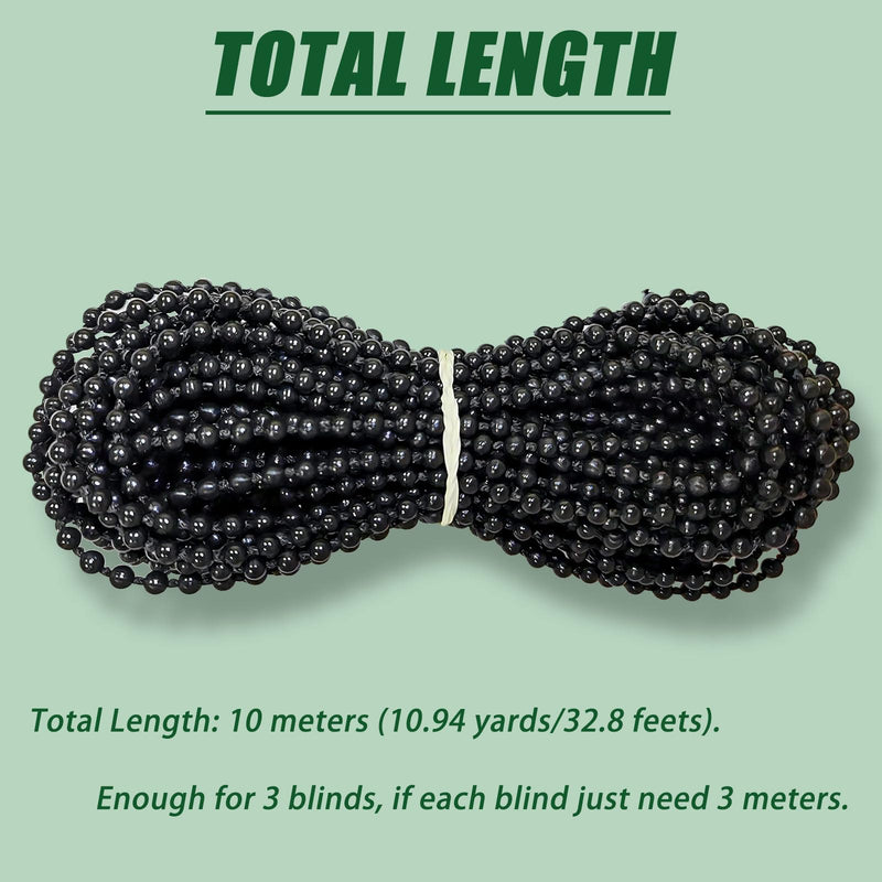 Plastic 10 Meters Blinds Beaded Chain Cord - Vertical Roman Roller Shade Blind Ball Chain Repair with 10 pcs Connector Clips Thickened Version (Black) Black