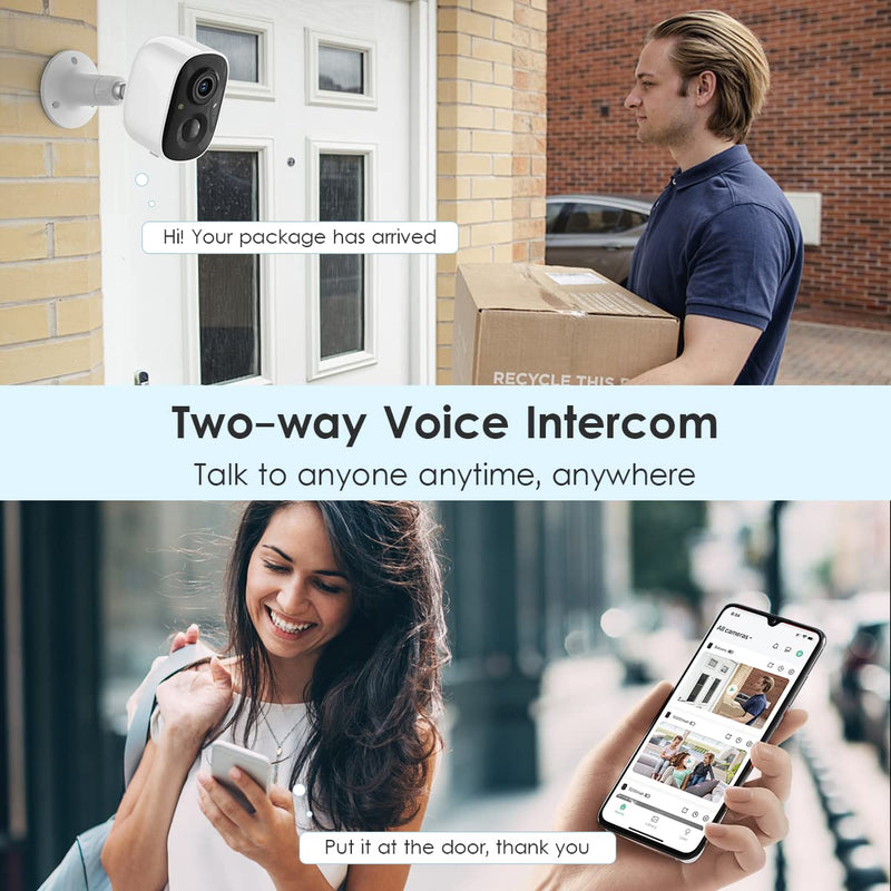GMK Solar Security Camera Wireless Outdoor, with Solar Panel 2K Color Night Vision Motion Detection 2-Way Talk Battery Powered 3MP WiFi Home Indoor Camera IP65 Weatherproof Cloud/SD Storage White Solar Cam 1 Count (Pack of 1)