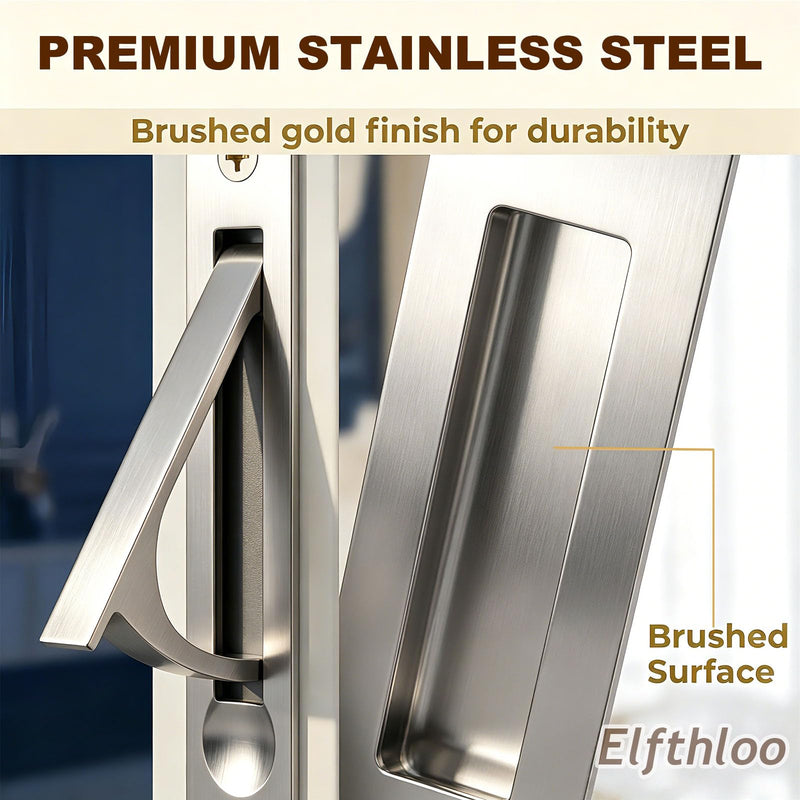 6 in Pocket Door Pulls& Edge Pull Set Solid Wood Sliding Door Hardware Kit, Rectangular Recessed Flush FingerHandle, Used for Pocket & Barn Doors Brushed Stainless Steel 3-piece Set Brushed Stainlless Steel