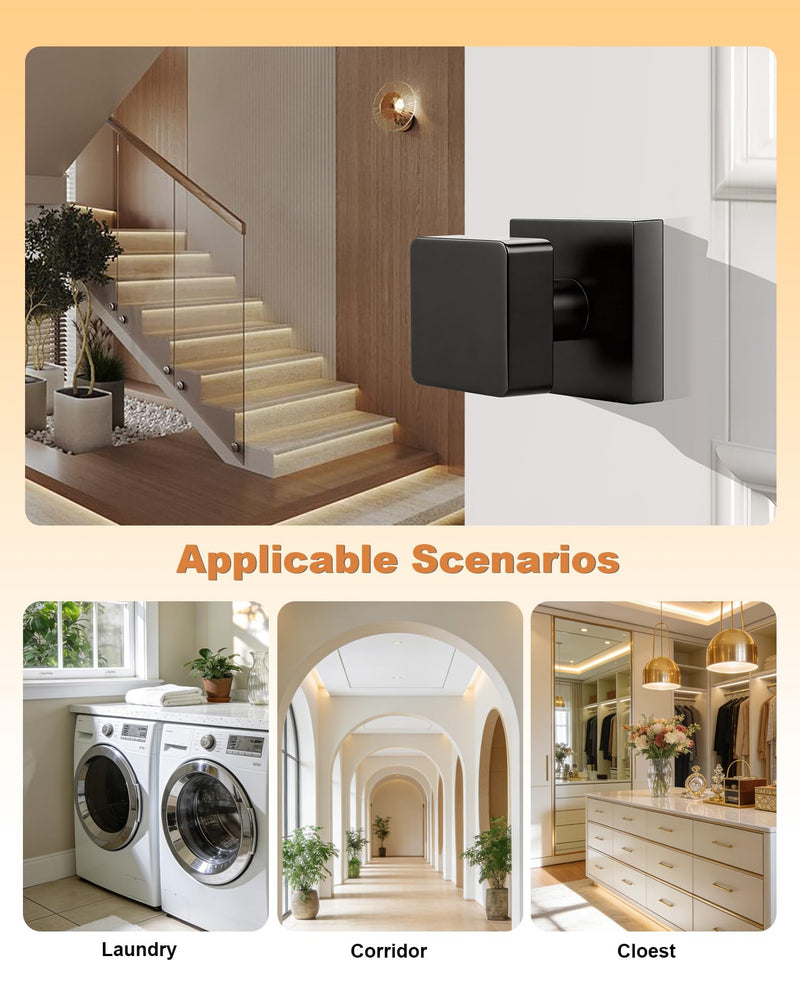Probrico Black Square Door Knobs Interior, Heavy Duty Door Handles for Hallway Closet, Keyless Passage Door Lock 1 Pack - NewNest Australia