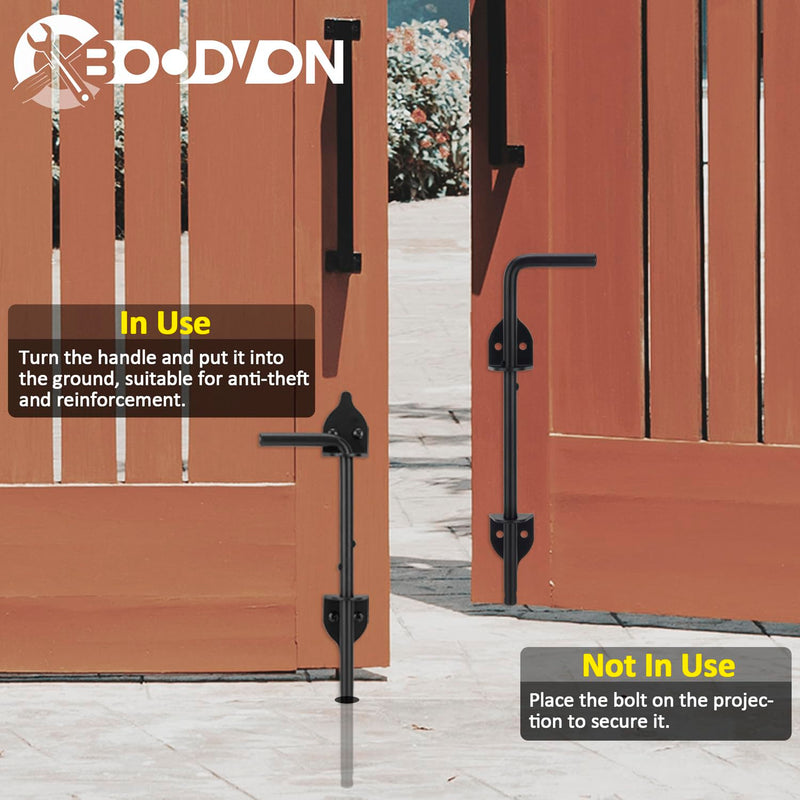 12 Inch Cane Bolt Gate Drop Rod Heavy Duty Gate Hardware, Gate Ground Latch for Wooden Fences, Metal Gates Doors Stopper for Gate Ground, Wrought Iron Gate Latches, Black Finish(1 Pack) 1 12 Inch
