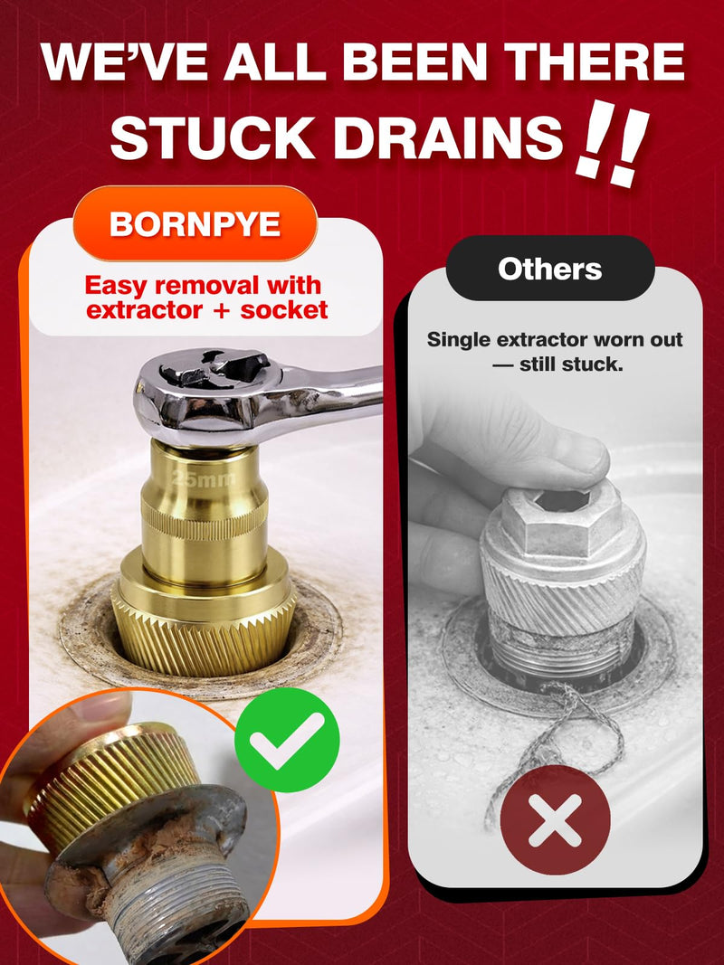 1.5" Tub Drain Removal Tool with 1-inch Socket, Pipe Nipple Extractor for Remove The Old, Broken, Stubborn, Rusted Drain Tub Bathtub Stopper Strong Grab Plumbing Tool with Solid Storage Case LHX2pcs