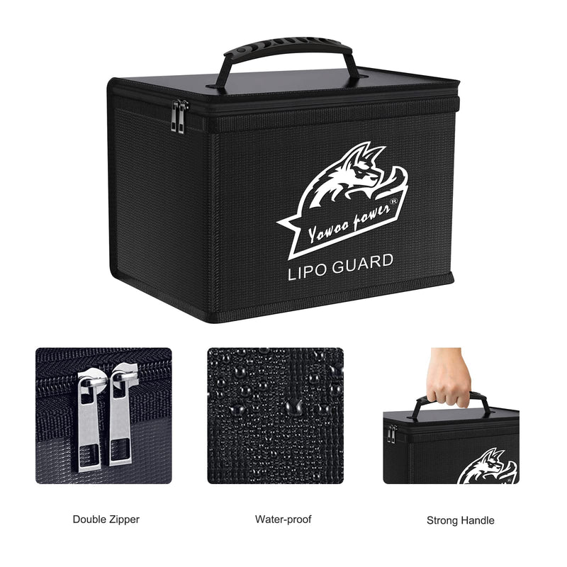 Yowoo Lipo Safe Bag, Fireproof Explosionproof LiPo Battery Bag, Large Space Highly Sturdy Double Zipper Lipo Battery Guard for Storage and Charging (10.63x6.69x6.69 inch)