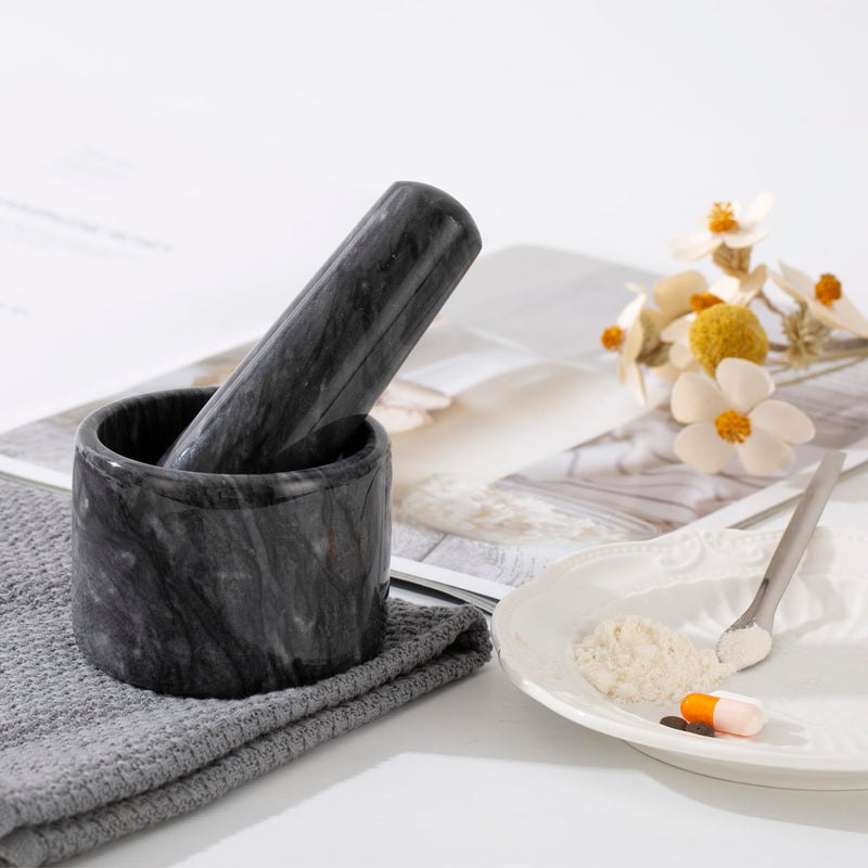 Pill Crusher, 3 inch Pill Crusher Grinder Fine Powder, Large Marble and Pestle Set, Arthritic Hands Pill Grinder