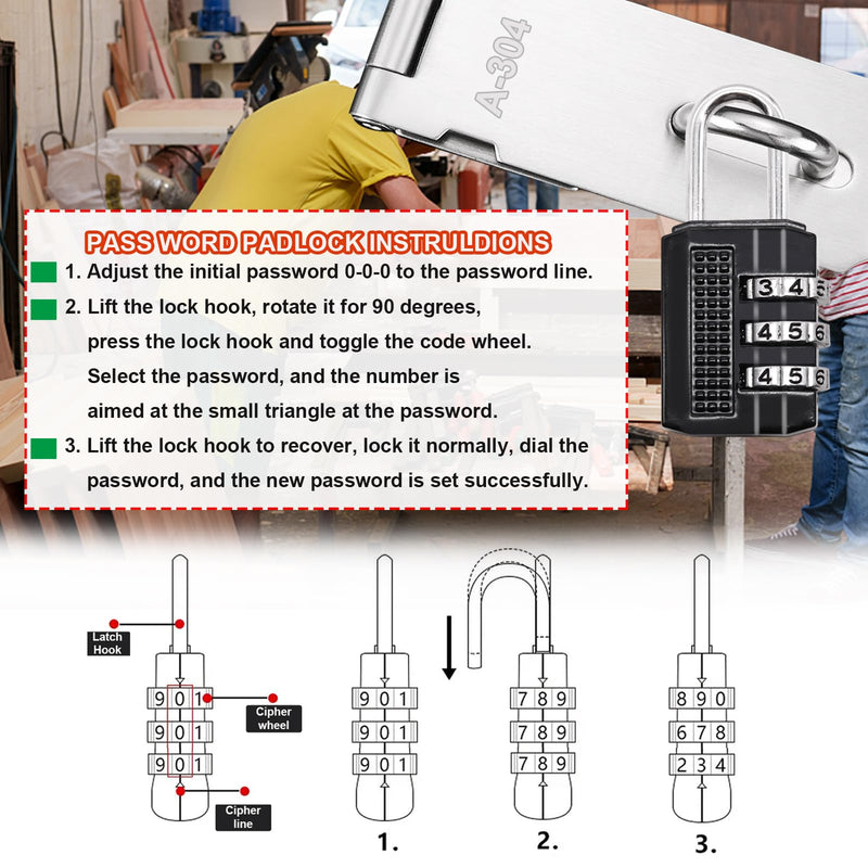 5 Inch Door Locks Hasp Latch 2 Pack,304 Stainless Steel Safety Padlock Clasp Hasp Lock Latch with Combo Lock & Padlock,Heavy Duty Gate Latch Lock with Screws 5inch