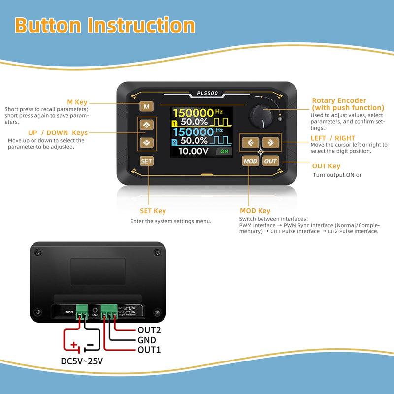 Dual-Channel Pulse Signal Generator with Adjustable servo Motor Drive | Square wave frequency duty cycle phase dead zone is adjustable,Dual-channel mode