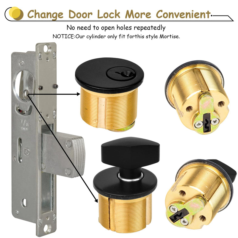 Commercial Mortise Door Lock, Storefront Door Lock with Key | 2 PCS Black Cylinder Lock Replacement, fits for Adams Rite