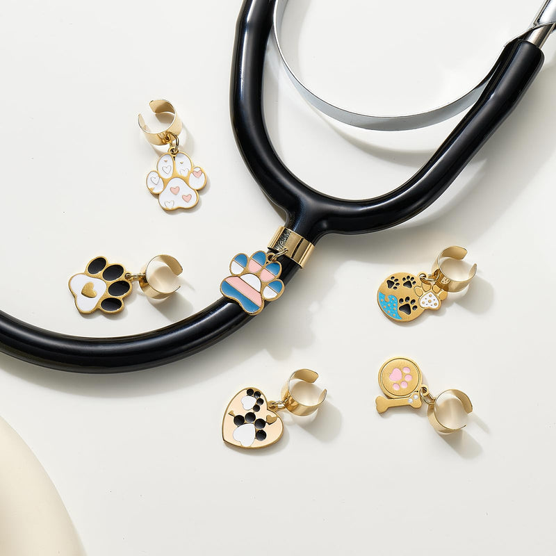 6 Pcs Alloy Stethoscope Charms Personalized Stethoscope Jewelry Unique Gifts for Nursing Students Doctor Surgeons Veterinarians and Medical Assistant(Paw) Dog Paw