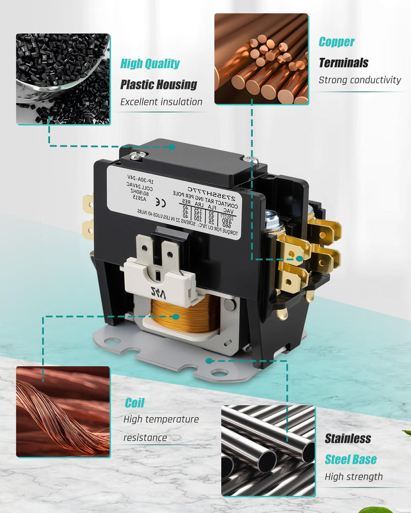 C25CNB130T Definite Purpose Contactor Fit for GE CR453CC3HAA Furnas 45EG10AJA Allen Bradley 400-DP30NJ1, Type C25 1 Pole, 30A 24V