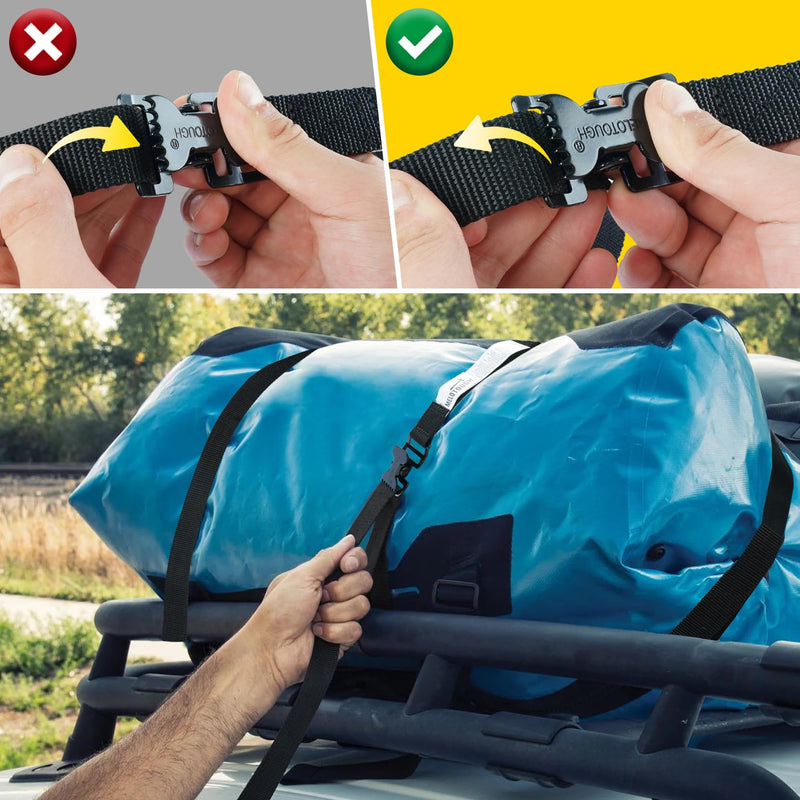 MELOTOUGH 4Pk 1" x 12ft Lashing Strap with Alligator Thumb Buckle Cargo Secure Webbing Up to 450lbs,Ladder Straps,Tie Down Straps,Utility Straps with Clips,Black 12 ft Black