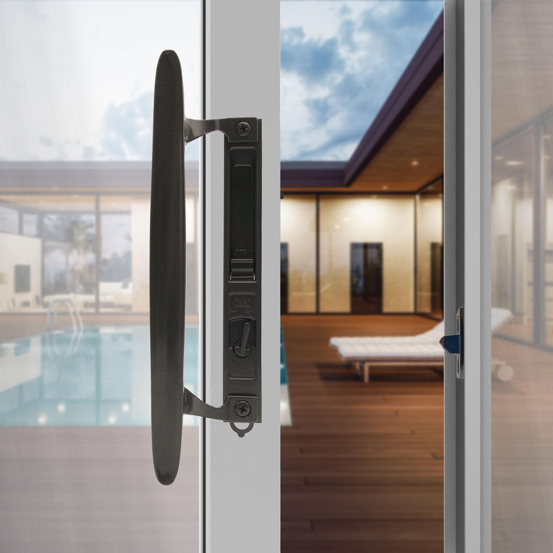 Flush Mount Non-Keyed Sliding Glass Door Handleset, 6-5/8" H.C., Fits 1" to 1-1/8" Thick Doors, Features Night Lock & Hook Latch, Non-Handed, Florida Bronze 6-5/8" Florida Bronze
