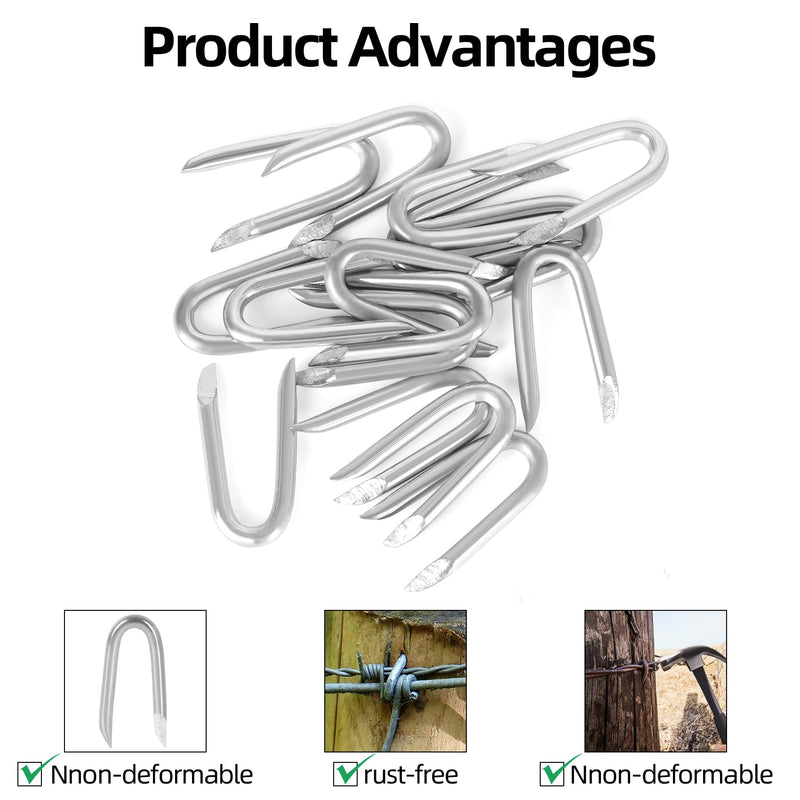 2 Inch Steel Wire Fencing Staples, Galvanized U Shaped Fasteners Nails for Fixing Wire Woven and Mesh Fencing, 30 PCS M3.8 x 50mm