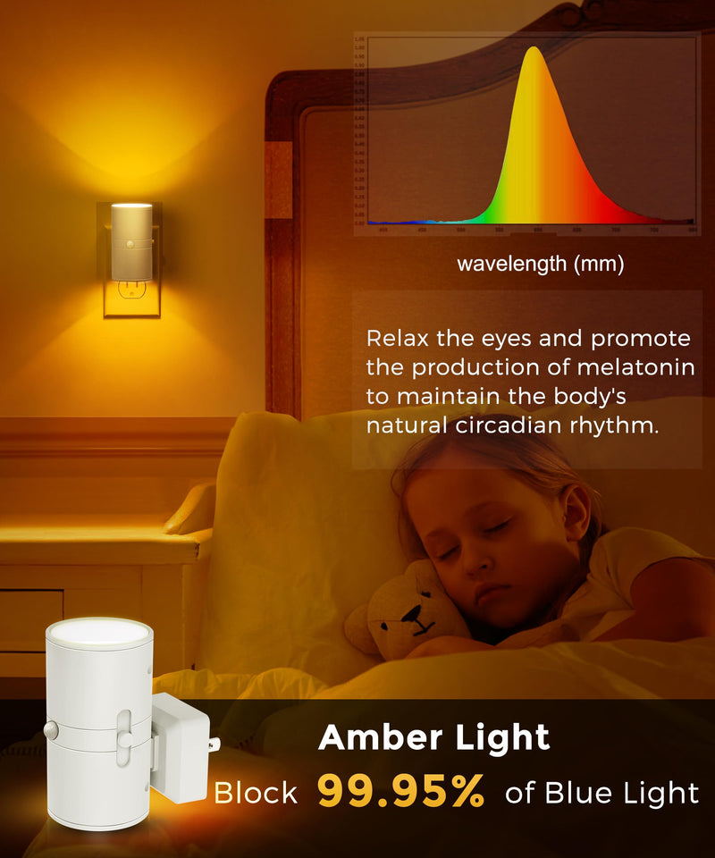 L LOHAS LED Motion Sensor Nightlight, Amber Night Light, [2 Pack] Motion Activated Night Light, Yellow Nightlights, Dimmable 0-100LM, Sleep Light for Bathroom Hallway Bedroom Stairway Kitchen Amber-White Shade 2