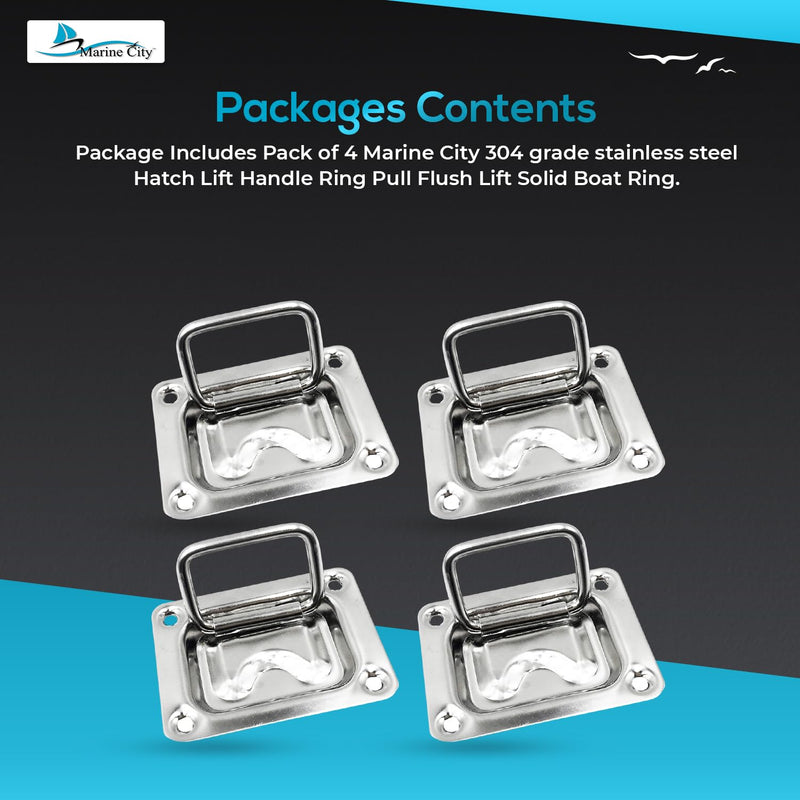 MARINE CITY Hatch Lift Handle Ring Pull 304 Stainless Steel Flush Recessed Handle 3 Inches × 2-1/4 Inches for Marines, Boats, Ships, Yachts (Pack of 4)